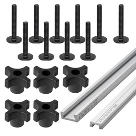 POWERTEC 48" Table Saw Miter T-Track Kit – Includes T-Bar, 5pcs T Knobs & 10pcs 5/16"-18, 2" Long Miter T Slot Bolts | Miter T Track Accessories for Table Saw & Router Table (72195)