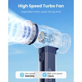Gaiatop Portable Handheld Turbo Fan, 1-100 Adjustable High Speeds, 3-20Hrs Cooling Times, 4800mAh USB Rechargeable Portable Small Hand Fans with Lanyard for Outdoor, Travel, Make Up, Navy Blue