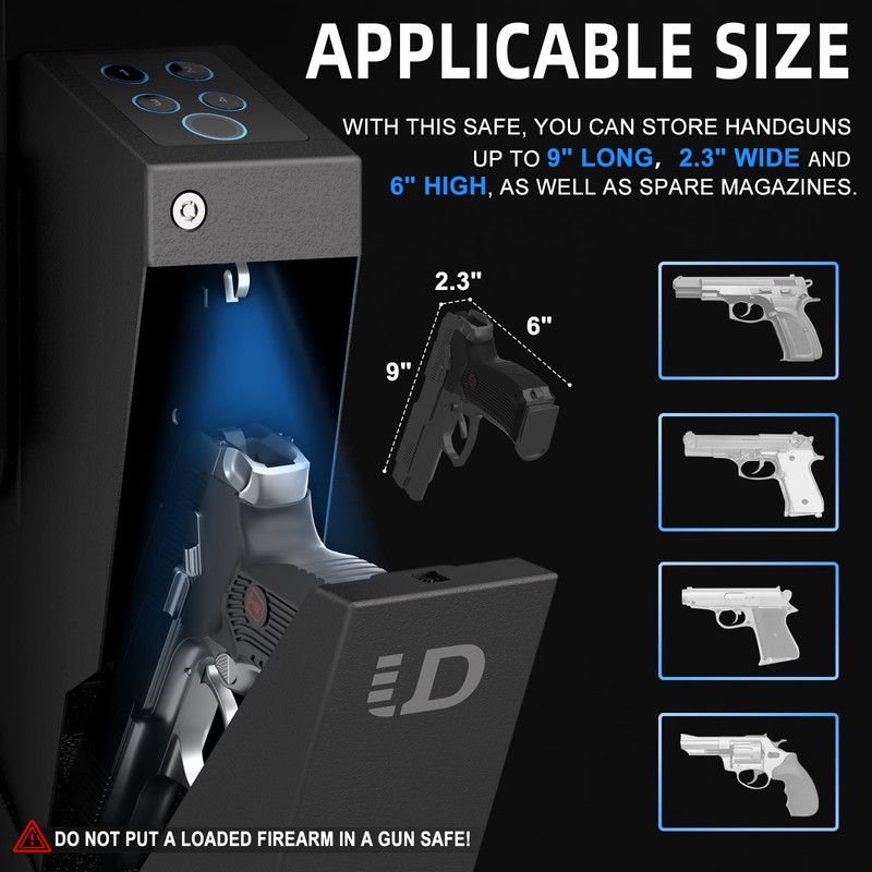 Urban Deco Biometric Handgun Gun Safe for Nightstand, Desk, Bed