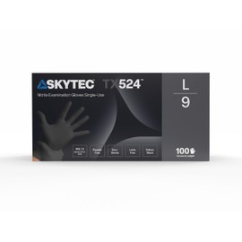 Skytec TX 524 Black Nitrile Disposable Gloves - Latex Free, Powder Free, Exam Disposable Gloves, Disposable, Surgical, Cleaning, Food Gloves, Extra Strong, Black Disposable Gloves