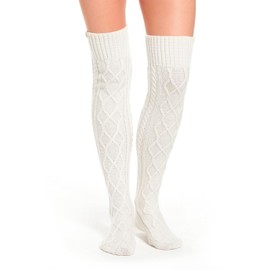 UILYNIU Winter Knee Socks, Overknee Warm Leg Warmers for Women and Girls, Warm Leg Warmers, Knitted Long Leg Warmers, Boot Stockings, Legwarmer, Long Leg Warmers, White