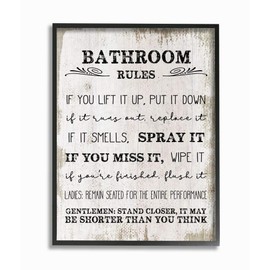 Stupell Industries Bathroom Rules Funny Word Wood Textured Design Black Framed Wall Art, 16 x 20, Multi-Color