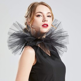 BABEYOND Tulle Ruffled Neck Collar Vintage Mesh Choker Wrap Renaissance Elizabethan Ruffle Layered Collar Scarf for Costume Party (Black)