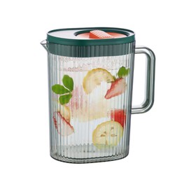 2 Liter (68 oz) Plastic Pitcher with Lid and Spout - Water Pitcher for Fridge, Carafe for Hot/Cold Water, Large Iced Tea Pitcher for Coffee, Juice, and Homemade Beverages (Green & Orange)