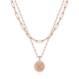 Ursteel Initial Necklace for Women - Rose Gold Dainty Layered Letter K Necklaces for Women Trendy Rose Gold Choker Pendent Jewelry Gifts Paperclip Chain