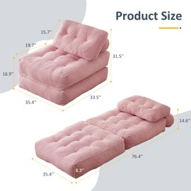 Afuson Folding Chair Bed for Bedroom, Futon Sofa Bed, Floor Couch for Adults Chair Bed for Living Room, Lounge Sofa, Convertible Sofa Bed, Small Couches for Small Spaces, Pink