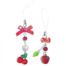 AGEN KGEN AGEN KGEN Phone Charm Y2K Aesthetic Cute Cell Phone Charms for Women Gir Phone Charm Bag (2x Red Cherry Strawberry)