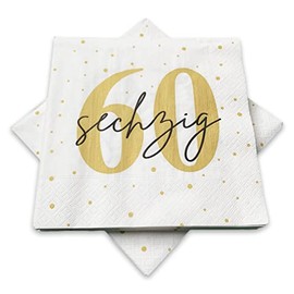 20 Napkins for 60th Birthday 33 x 33 cm White Gold Black