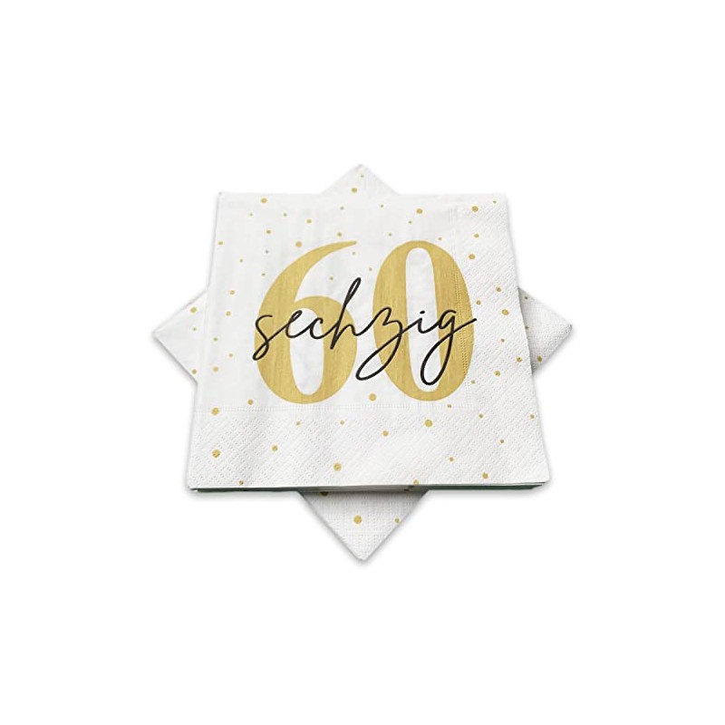 20 Napkins for 60th Birthday 33 x 33 cm White