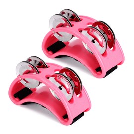 Facmogu 2PCS Foot Tambourine, Musical Instrument Percussion Pedal with Steel Jingle Bells for Drum & Guitar Playing, ABS Foot Percussion Shakers with Elastic Strap, Foot Drum Set Accessories - Pink