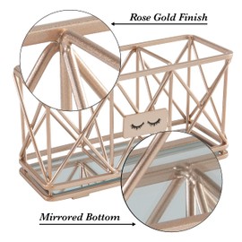 Home Details Soporte para brochas de cosméticos de 3 Compartimentos, lápiz de Maquillaje, Organizador de Cambiador, baño, Cambiador, Oficina, Base de Espejo, Oro Rosa