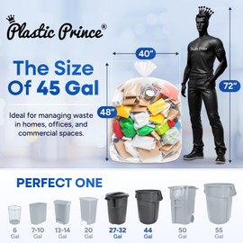 PLASTIC PRINCE 40-45 Gallon Trash Bags, Clear Trash Bags 40"W × 48"L, 12 Micron Clear Garbage Bags, 40-45 Gal High-Density Garbage Can Liners, Fits Square and Round Trash Cans, Pack of 250