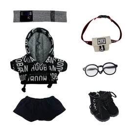 niannyyhouse 15cm Plush Doll Clothes Loose Hip Hop Suit Headwear Pants Backpack Glasses Martin Boots 6 Inch Doll Accessories (Black, 15cm)