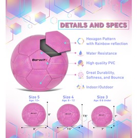 Barocity Women's Soccer Ball, Pink, Size 4, Rainbow Hex Pattern, Durable, Soft, Great Bounce, Perfect for Practice and Games