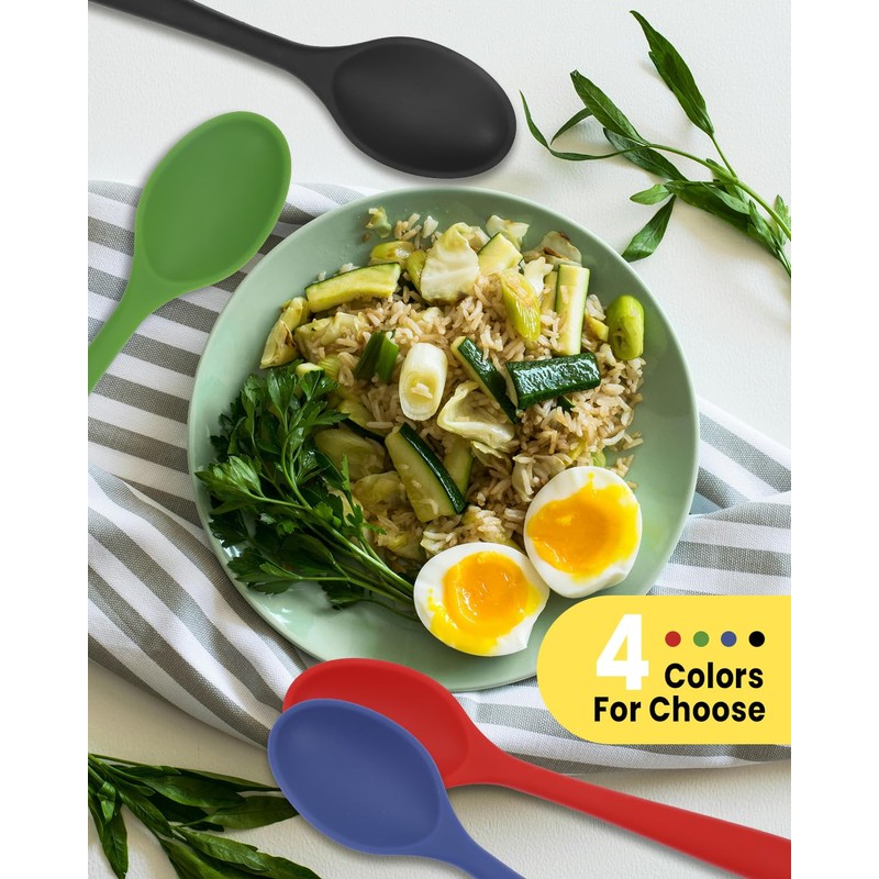 HSDJLXZ 4 Pcs Large Mixing Spoon Silicone Cooking Spoons Colored
