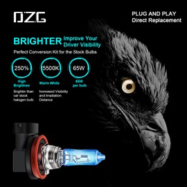 DZG H9 Halogen Headlight Bulbs 5500K Warm White 12V 65W, 2 Pack