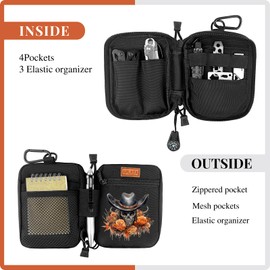 EDC Tool Pouch with Skull Pattern, Pocket Organizer for EDC Gears, EDC Pocket Pouch with Carabiner, EDC Pouch Organizer for Holding Flashlight, Knife, Tactical Pen