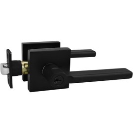 Nuk3y Hulk Series Lever Door Handle Slim Square Modern Contemporary Lever Set (Entry, Matte Black)