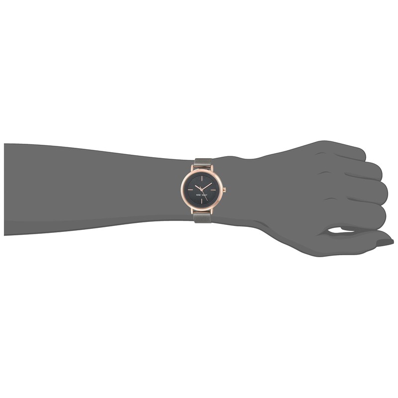 NINE WEST Women's Mesh Bracelet Watch, Dark Gunmetal Grey/Rose Gold,