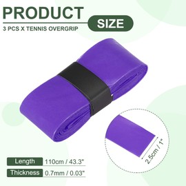 PATIKIL Tennis Racket Grip Tape, 3 Pack PU Racquet Overgrip with Damping Ridges Anti-Slip Absorbent Perforated Handle Grip Flat Adhesive for Badminton Pickleball Fishing Rod, Purple