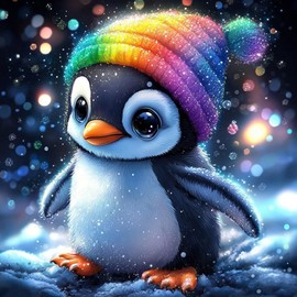 DAERLE 5D DIY Diamond Painting Kit Winter Cute Penguin, Full Diamond Embroidery for Adults and Beginners, Colorful Penguin Diamond Picture Art for Home Wall Decor 30X30cm