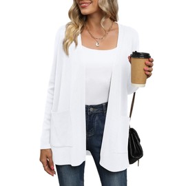 LILBETTER Women Long Sleeve Soft Basic Knit Cardigan Sweater with Pockets (White,X-Large)