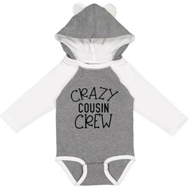 inktastic Crazy Cousin Crew Long Sleeve Creeper 6 Months Granite & White W Ears 45842