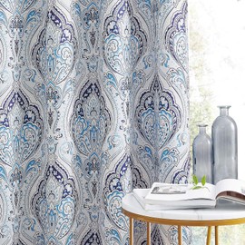 KGORGE Curtains 84 inch Length - Blue Blackout Curtains for Bedroom Grommet Top Damask Geometry Window Decoration for Kitchen Living Room, Blue Grotto, W 52 x L 84 inches, 1 Pair