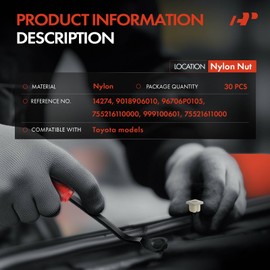 A-Premium 30PCS Nylon Screw Grommet Clips Nuts Compatible with Toyota Corolla, Tacoma, Tundra, 4Runner, Land Cruiser, Cressida & Nissan Maxima & Mazda 6, CX-9 & Infiniti FX35 - for 8.5mm x 8.5mm Hole