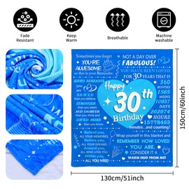 30th Birthday Gift for Women Men Birthday Throw Blanket for 30 Years Old Mum Dad Friend Sister Inspirational Gift Decoration Flannel Blanket Keepsake 150x130cm (30th Gift)