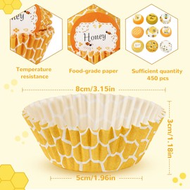 SANNIX 450pcs Bee Cupcake Liners, Bee Party Baking Cups Cupcake Wrappers Yellow Cupcake Liners for Bee Party Decorations Baby Shower Birthday Wedding Decorations Supplies(9 Designs)