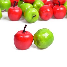HUIANER 20PCS Mini Artificial Apple Fake Fruit Simulation Home Kitchen Party Decor (Green and Red)