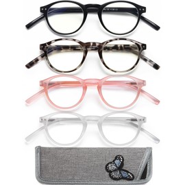 EYEURL 4-Pack Small Round Reading Glasses for Women Men Neck Hanging Blue Light Blocking Eyeglasses Retro Round Computer Glasses With Spring Hinges TR90 Lightweight Readers for Women,1.25