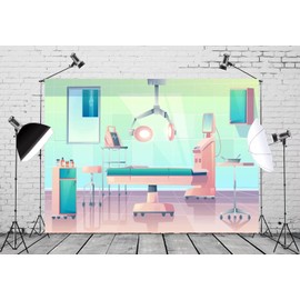 BELECO Cartoon Hospital Operating Room Backdrop 9x6ft Fabric Doctor Surgery Anesthesia Bed Medical Equipment Background Doctor Nurse Themed Backdrop Decor Studio Background Photo Booth Props