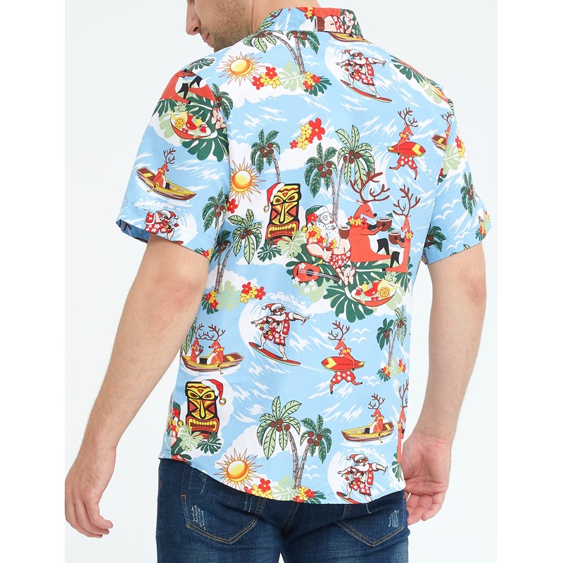 SSLR Camisas de Navidad hawaianas para hombre, Azul, Large