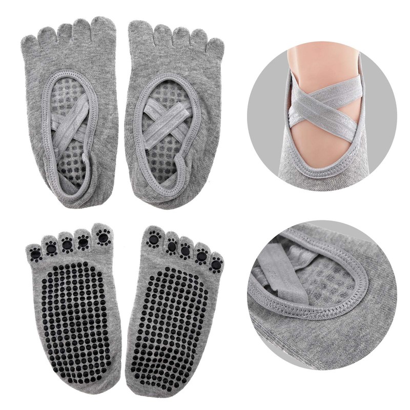 2Pairs Non Slip Yoga 5 Toe Socks Set Women Full