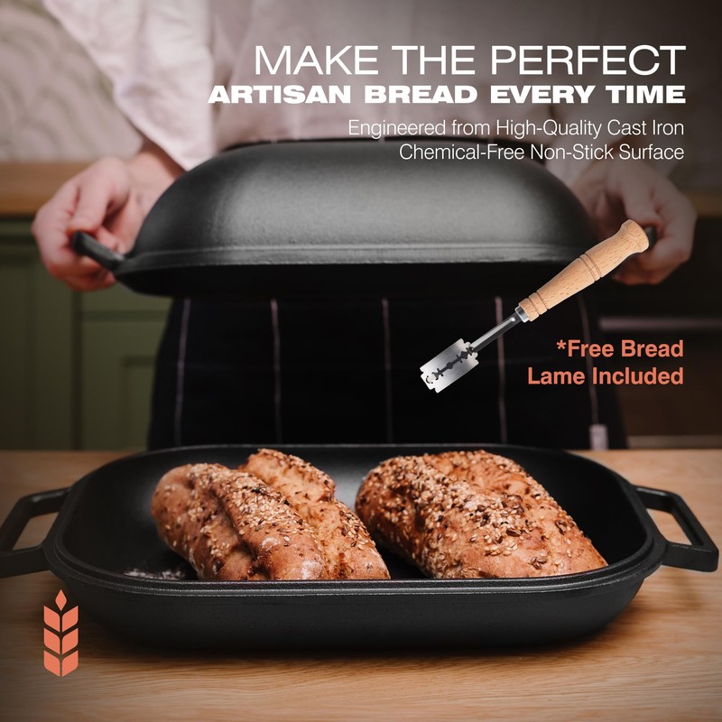 KUHA Cast Iron Bread Pan with Lid + Bread Lame