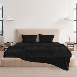 CHOEGOBEST Easy Care Luxury Microfiber Extra Soft and Cooling Bed Sheet Set with Deep Pockets (Jet Black, Queen Set of 4)