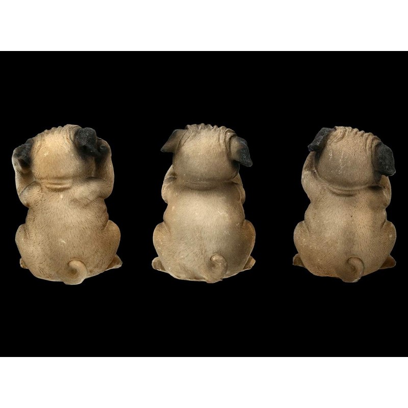 Three Wise Pug Figures - Nothing Evil, Hear, Say, See,