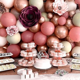 Partyda Balloons, Balloons, 60 Pack, White, Reddish Pink, Rose Gold Balloons, Latex Balloons, Luxury Set, Birthday Decoration, Latex Balloons, Confetti Balloons, Metallic Balloons, Birthday Parties,