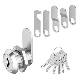 Cabinet Lock, Post Box Lock, Cam Locks, Comes with 6 Keys and 5 Different Locks Plates - Multi-Purpose for Cabinet, Cupboard, Mailbox, Drawer & Post Box