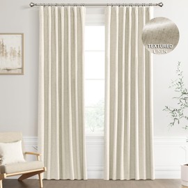 Joywell 100% Blackout Linen Curtains 95 Inches Long, Rod Pocket,Back Tab,Hook Belt,Clip Rings,Block Out Textured Drapes for Modern Farmhouse Bedroom Dining Living Room(2 Panels,52 x 95)