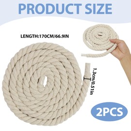 Hioip 1 Pair 170cm Shoe Laces Strings, 13mm Thick Cotton Round Boot Laces, Replacement Elastic Shoelaces Weaving Laces, Shoes Rope Tear Resistant Unfading for Sneakers Trainers (Off White)