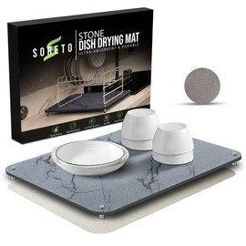 SORETO Large Stone Dish Drying Mat for Kitchen Counter – 15.7" x 11.8" Diatomite Absorbent Fast-Dry Dish Mat, Non-Slip, Anti-Odor, Scratch-Resistant