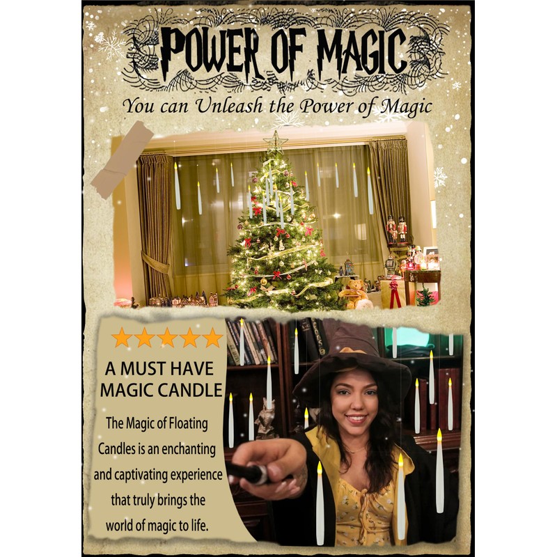 Christmas Decorations, 20 PCs Floating Candles with Wand Magic Hanging
