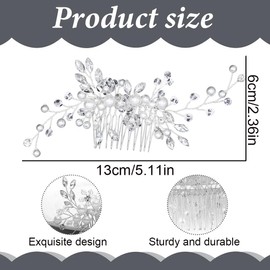 AOEVUIR Braut Hochzeit Haarkämme Kristall Blume Braut Kopfschmuck Perlen Haarklammern Haarschmuck für Frauen und Mädchen Silber