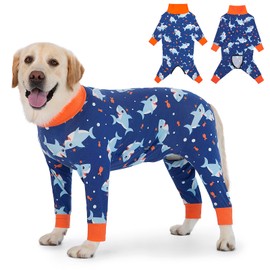 Yeapeeto Dog Recovery Suit - Soft Long Sleeve Post-Surgery Onesies for Large Dogs, Prevent Licking & Shedding (Blue Shark, 3XL)