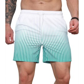 Curluriy Swimming Shorts for Men Beach Shorts Colour Gradient Board Shorts Beach Shorts with Mesh Lining Quick Drying Swimming Trunks, Green, XXL