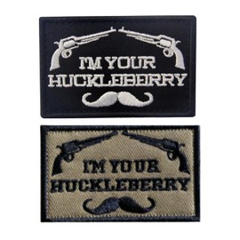 Mubal 2pcs I'm Your Huckleberry Patch Embroidered Tactical Applique Army Morale Hook & Loop Emblem, Morale Patches for Dog Vest Harnesses,Hat,Backpacks,Jackets (White & Khaki)