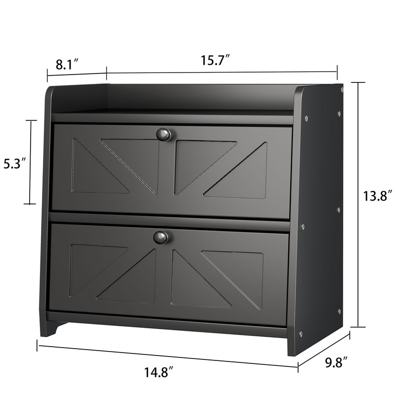 TQQDCI Bread Box for Kitchen Countertop, Double Layer Wooden Breadbox,